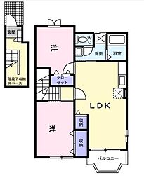 JR福塩線 戸手駅 徒歩10分の賃貸アパート 2階2LDKの間取り