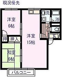 JR福塩線 湯田村駅 徒歩5分の賃貸アパート 2階2LDKの間取り