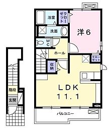 JR福塩線 備後本庄駅 徒歩5分の賃貸アパート 2階1LDKの間取り