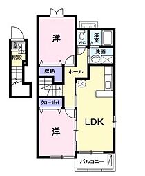 JR山陽本線 福山駅 4.4kmの賃貸アパート 2階2LDKの間取り