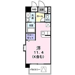 JR山陽本線 東尾道駅 4.1kmの賃貸マンション 1階ワンルームの間取り