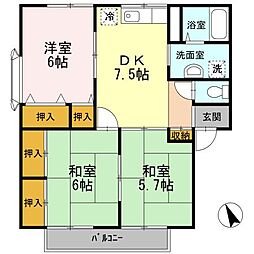 JR山陽本線 東尾道駅 徒歩6分の賃貸アパート 1階2LDKの間取り