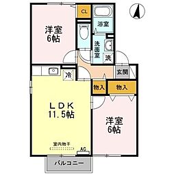 JR福塩線 神辺駅 徒歩25分の賃貸アパート 2階2LDKの間取り