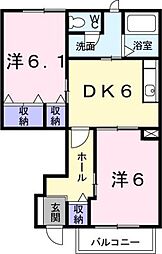JR山陽本線 尾道駅 3.8kmの賃貸アパート 1階2DKの間取り