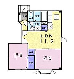 JR福塩線 戸手駅 徒歩2分の賃貸アパート 1階2LDKの間取り