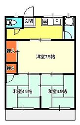 JR山陽本線 東福山駅 徒歩36分の賃貸アパート 1階3Kの間取り
