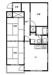 JR山陽本線 福山駅 徒歩20分の賃貸マンション 2階3DKの間取り