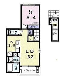 JR福塩線 備後本庄駅 徒歩17分の賃貸アパート 2階1LDKの間取り