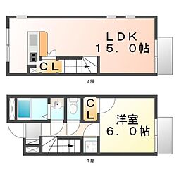 JR福塩線 戸手駅 徒歩2分の賃貸アパート 2階1LDKの間取り