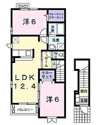 JR福塩線 近田駅 徒歩32分の賃貸アパート 2階2LDKの間取り