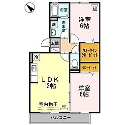 JR山陽本線 福山駅 5.7kmの賃貸アパート 1階2LDKの間取り