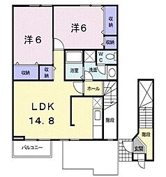 JR福塩線 備後本庄駅 徒歩17分の賃貸アパート 2階2LDKの間取り
