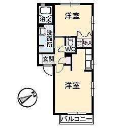JR山陽本線 福山駅 5.1kmの賃貸アパート 2階1LDKの間取り