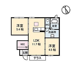 JR福塩線 湯田村駅 徒歩17分の賃貸アパート 1階2LDKの間取り