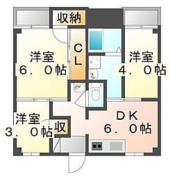 JR山陽本線 福山駅 7.7kmの賃貸マンション 3階3DKの間取り