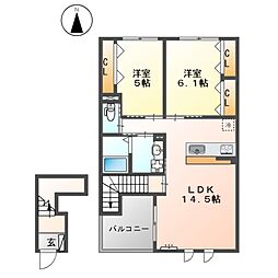 Ｐｅｅｒ　Ｍａｉｓｏｎ　II 2階2LDKの間取り