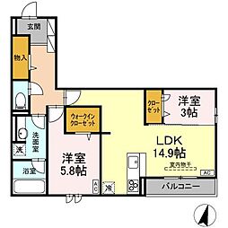 JR山陽本線 福山駅 徒歩28分の賃貸アパート 2階2LDKの間取り