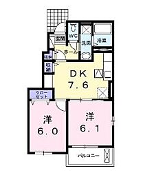 JR福塩線 横尾駅 3.4kmの賃貸アパート 1階2DKの間取り