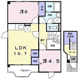 JR山陽本線 東福山駅 5.3kmの賃貸アパート 2階2LDKの間取り