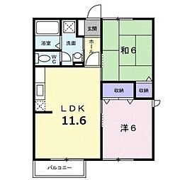 JR山陽本線 大門駅 5.5kmの賃貸アパート 2階2LDKの間取り