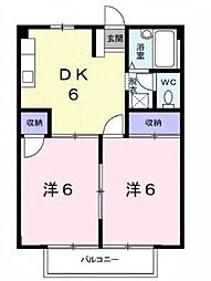 JR福塩線 道上駅 徒歩10分の賃貸アパート 2階2DKの間取り