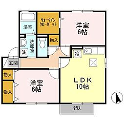 JR山陽本線 東福山駅 徒歩16分の賃貸アパート 2階2DKの間取り