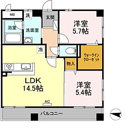 JR山陽本線 福山駅 徒歩20分の賃貸マンション 3階2LDKの間取り