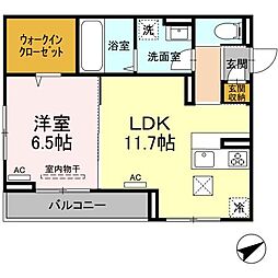 JR山陽本線 福山駅 徒歩38分の賃貸アパート 1階1LDKの間取り