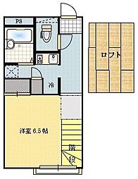 JR山陽本線 大門駅 徒歩10分の賃貸アパート 2階1Kの間取り