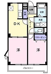JR山陽本線 福山駅 6.9kmの賃貸アパート 2階2DKの間取り