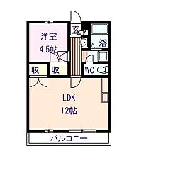 JR山陽本線 東尾道駅 徒歩15分の賃貸アパート 2階1LDKの間取り
