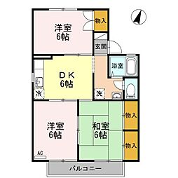 JR山陽本線 東福山駅 徒歩28分の賃貸アパート 2階3DKの間取り