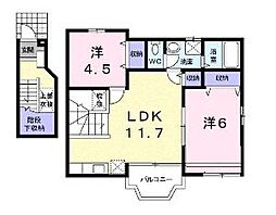 JR山陽本線 東福山駅 バス19分 吉田東下車 徒歩6分の賃貸アパート 2階2LDKの間取り