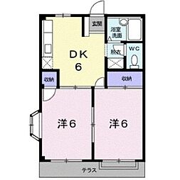 JR山陽本線 東福山駅 徒歩21分の賃貸アパート 1階2DKの間取り
