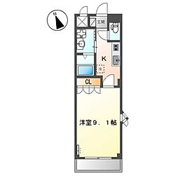 ブリエ 2階1Kの間取り