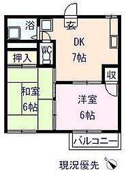 JR山陽本線 松永駅 徒歩20分の賃貸アパート 2階2DKの間取り