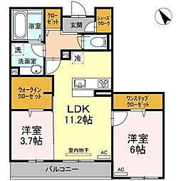 JR山陽本線 福山駅 3.6kmの賃貸アパート 3階2LDKの間取り