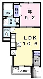 JR福塩線 備後本庄駅 徒歩5分の賃貸アパート 1階1LDKの間取り