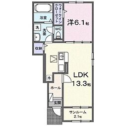 JR山陽本線 大門駅 4.9kmの賃貸アパート 1階1LDKの間取り