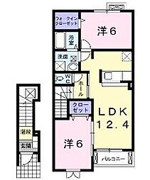 JR福塩線 近田駅 徒歩32分の賃貸アパート 2階2LDKの間取り