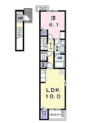 JR山陽本線 東尾道駅 徒歩21分の賃貸アパート 2階1LDKの間取り