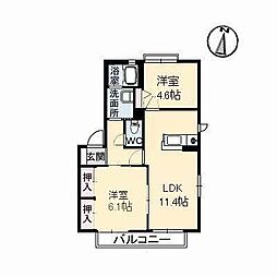 JR山陽本線 東尾道駅 徒歩37分の賃貸アパート 1階2LDKの間取り