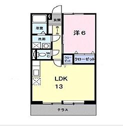 JR福塩線 戸手駅 徒歩5分の賃貸アパート 2階1LDKの間取り