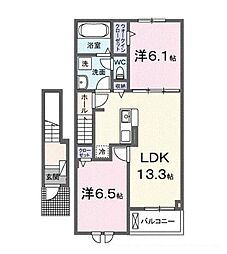 JR山陽本線 松永駅 徒歩10分の賃貸アパート 2階2LDKの間取り