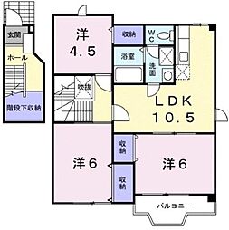 JR山陽本線 福山駅 3.8kmの賃貸アパート 2階3LDKの間取り
