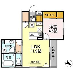 JR山陽本線 福山駅 徒歩20分の賃貸アパート 1階1LDKの間取り