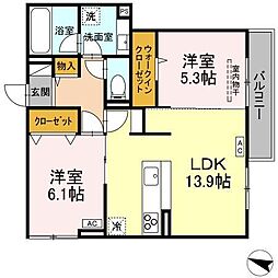 JR山陽本線 福山駅 徒歩8分の賃貸アパート 2階2LDKの間取り
