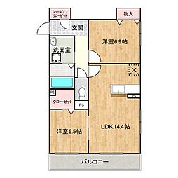 JR山陽本線 東福山駅 3.1kmの賃貸アパート 2階2LDKの間取り