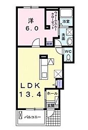 JR山陽本線 東福山駅 徒歩19分の賃貸アパート 1階1LDKの間取り
