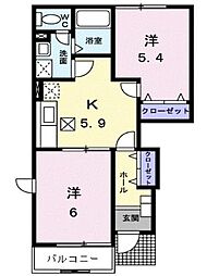 井原鉄道 御領駅 徒歩18分の賃貸アパート 1階2DKの間取り